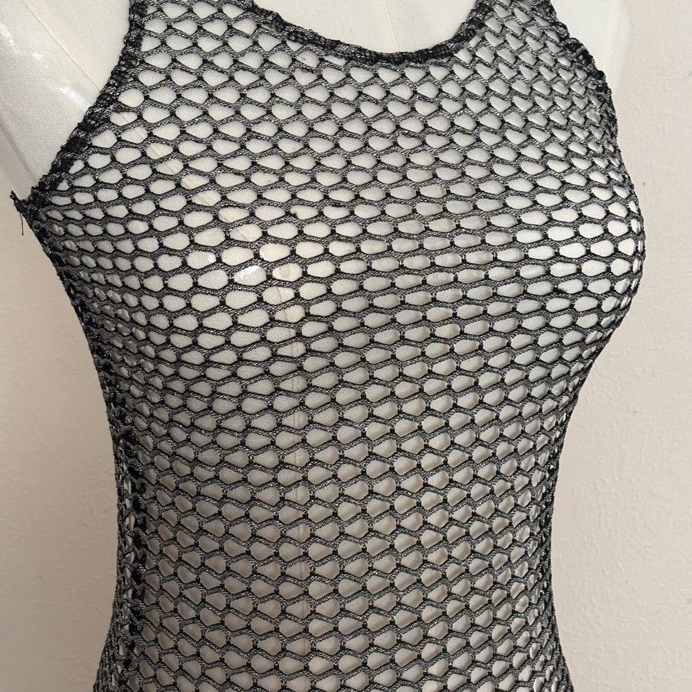 Forever Rose Couture Body Con Dress Metallic Wide Mesh Naked Dress Small Silver - Picture 3 of 8